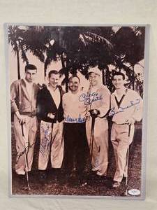 Signed Photograph of Whitey Ford, Mickey Mantle, Billy Martin, Darrell Johnson, and Danny Lawlor with JSA Certification