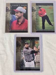 Lot of 3 Tiger Woods Golf Rookie Cards from Upper Decks Tigers Tales Series, 2001.