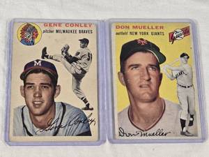 Lot of 2 Baseball Cards Featuring Gene Conley and Don Mueller - 1950s Vintage Baseball Cards
