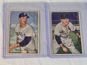 Lot of 2 Baseball Cards Featuring Maurice McDermott and Joe Presko from 1952 Bowman Series.