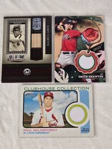 Lot of 3 Baseball Relic Cards Featuring AJ Smith-Shawver, Gary Carter, and Paul Goldschmidt