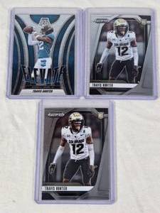 Lot of 3 Travis Hunter Rookie Cards featuring Panini Prizm and Prizm Elevate