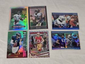 Lot of 6 Refractors Featuring Walter Payton, Reggie Bush, Donovan McNabb, Christian McCaffrey, Edgerrin James, and Ray Lewis