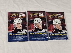 Lot of 3 Unopened Packs of Upper Deck Hockey 2020-21 Extended Series Young Guns Rookie Cards