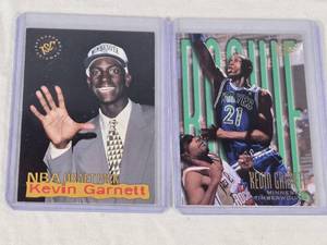 Lot of 2 Kevin Garnett Rookie Basketball Cards - Includes Topps Stadium Club and Fleer Ultra sets featuring Minnesota Timberwolves.