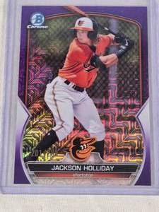 Jackson Holliday Rookie 2023 Bowman Chrome Purple Mojo #BCP-20 and Numbered 201250 - Baltimore Orioles Baseball Card