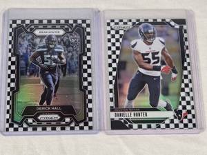 Lot of 2 Derick Hall and Danielle Hunter SSP Prism Checkerboard Design, Including Rookie Card Features