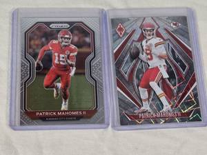Lot of 2 Patrick Mahomes II Football Cards from Panini Prizm and Laser