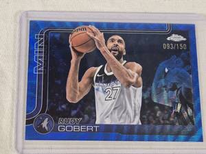 Rudy Gobert 2025 Topps Chrome Blue Wave Refractor #165 and Numbered 93150 - Minnesota Timberwolves Basketball Card