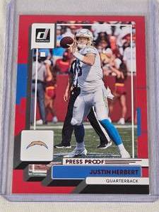 Justin Herbert 2022 Panini Donruss Press Proof Red SP #294 - Los Angeles Chargers Football Card