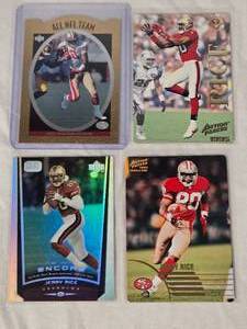 Lot of 4 Jerry Rice Football Cards featuring Action Packed 1995, Pinnacle, Upper Deck All NFL Team, and Encore sets.
