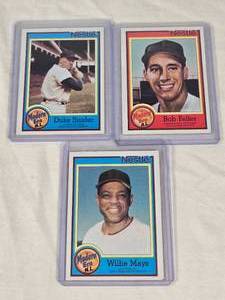 Lot of 3 Baseball Cards Featuring Bob Feller, Duke Snider, and Willie Mays, 1987 ToppsNestle Set - Vintage Baseball Cards