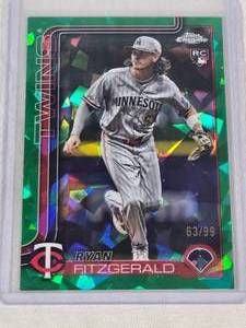 Ryan Fitzgerald Rookie 2025 Topps Chrome Green Cracked Ice USC8 and Numbered 6399 - Minnesota Twins Baseball Card