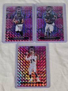 Lot of 3 Football Cards Featuring Saquon Barkley, Lamar Jackson, and Joe Burrow - Pink Reactive Mosaic Cards