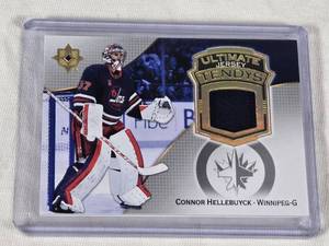 Connor Hellebuyck GOLD MEDAL GOALIE 2022-23 Upper Deck Ultimate Jersey Tendys Memorabilia #UT-CH - Winnipeg Jets Hockey Card