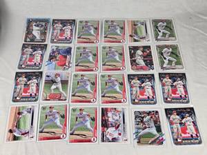 HUGE Lot of 24 Shohei Ohtani Baseball Cards featuring Elites of the Game, Souvenirs, PitcherDesignated Hitter, and MVP Caliber cards.