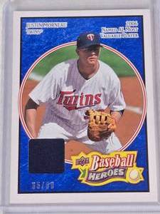 Justin Morneau 2008 Upper Deck Baseball Heroes Game Used Relic and Numbered #3550 - Minnesota Twins Baseball Card