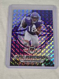 Justin Jefferson 2022 Panini Mosaic Silver Mosaic Prizm Epic Performers #EP-JJ - Minnesota Vikings Football Card
