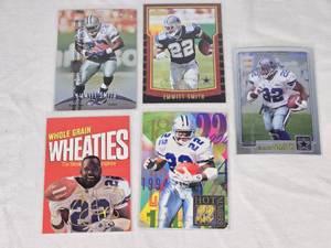 Lot of 5 Emmitt Smith Football Cards including Topps Refractor and Wheaties Promo.
