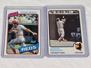 Lot of 2 Johnny Bench Baseball Cards - Cincinnati Reds Catcher Cards Vintage