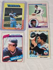 Lot of 4 Rod Carew Baseball Cards from Twins and Angels.