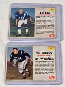 Lot of 2 Football Cards Featuring Bob Boyd and Alex Sandusky - 1962 Post Vintage Football Cards
