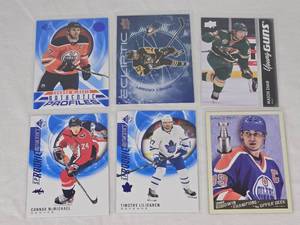 Lot of 6 Hockey Cards Featuring Connor McDavid, Sidney Crosby, Mason Shaw, Connor McMichael, Timothy Liljegren, and Wayne Gretzky. Includes Rookie and Authentic Profiles, Eclipse, and Young Guns Series.