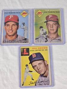 Lot of 3 Vintage Baseball Cards Featuring Tom Qualters, Hal Brown, and Mickey Micelotta - Philadelphia Phillies and Boston Red Sox.