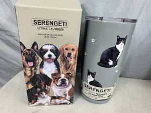 New Serengeti Vacuum Insulated Stainless Steel Tumbler with Lid - Black and White Cat