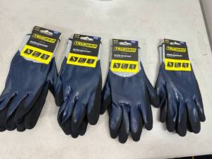 4 New Pairs of True Grip Water Resistant Work Gloves - Size Medium