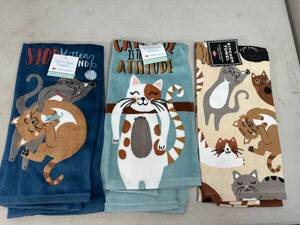 3 New Cat Themed Kitchen Towels