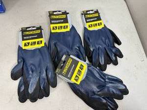 4 New Pairs of True Grip Water Resistant Work Gloves - Size XL