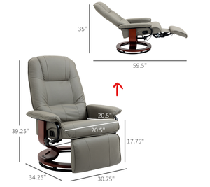HOMCOM Faux Leather Manual Recliner, Adjustable Swivel Lounge Chair with Footrest, Armrest and Wrapped Wood Base for Living Room, Gray