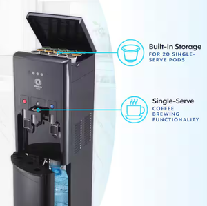 Primo Black Bottom Load Water Dispenser Htrio SIngle Serve Coffee Maker With Pod Storage Model:601258 (Used)