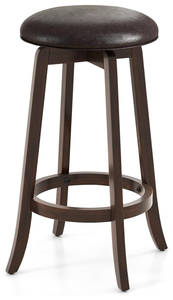 COSTWAY 29-Inch Swivel Bar Stool, Upholstered Barstool wPU Leather Seat, Mid-Century Backless Round Bar Height Stool wFootrest for Kitchen Home Bar (Minor Transit Damage On Leg)