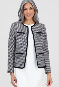 Kasper Womens Zig-Zag-Jacquard Collarless Jacket