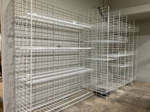 White Metal Grid Panel Gondola Shelving Unit (Measurments Of Both Sides 96x39x96 & 96x25x77.5)
