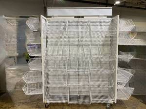 Mobile Retail Display Rack With Bins 73x25x73 (Used)
