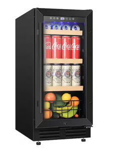 TITTLA 15 in. Single Zone 150-Cans Beverage Cooler with Reversible Door Hinge Adjustable Storage Space Beer Fridge in Black Model # KMBC100-Black (Minor Transit Damage, See Photos)