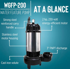 Little Giant WGFP-200, 230-Volt, 2 HP, 16000 GPH, Large Submersible Stainless Steel and Cast Iron Water Feature Pump with 32-Ft. Cord and 230-Volt Plug, Black, 566072 (Used, Transit Damage See Photos)