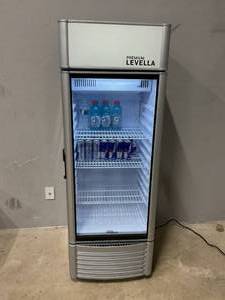 Premium LEVELLA 6.5 cu. ft. Commercial Upright Merchandiser Display Refrigerator Glass Door Beverage Cooler in Silver Model PRF65DX (Used, Missing Keys, Minor Transit Damage)