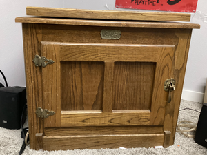 Vintage White Clad Oak Ice Box Cabinet - Swivel Top (360° spinning Lazy Susan) TV Stand  Nightstand (Used, 71x48x25)