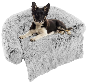 PETSITE Plush Calming Dog Bed, Fluffy Pet Bed for Couch with Soft Neck Bolster, Waterproof Dog Sofa Bed Furniture Protector Mats (Dark Grey, 44.0 L x 40.0 W x 7.0 Th) (IMAGE IS A STOCK PHOTO. PLEASE SEE PHOTOS FOR ACCURATE COLOR)