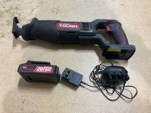 Hyper Tough 20V Max Lithium-ion Cordless Reciprocating Saw, Variable Speed, Keyless Blade Change, with 1.5Ah Lithium-Ion Battery and Charger, Wood Blade and LED Light (Used, Missing Saw Blade, Rubber Needs Glue)