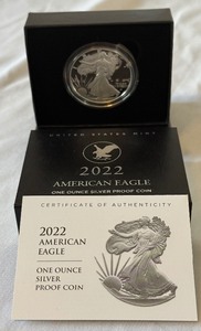 2022 W-American Eagle One Ounce Proof Silver Bullion Coin - original package with COA