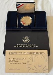 1995 W-Special Olympics World Games Proof Silver Dollar - original package with COA