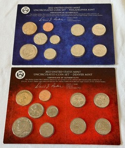2022 PD Uncirculated US Mint coin set OGP (20 coins) - original package with COA and envelope