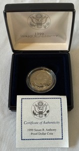 1999 Susan B. Anthony Proof Dollar Coin - original package with COA