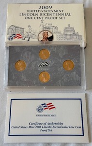 2009 S-Lincoln Bicentennial One Cent Proof Set 4 coins - original package with COA