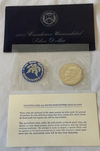 1971 S-Eisenhower Uncirculated Silver Dollar with token- original package with COA